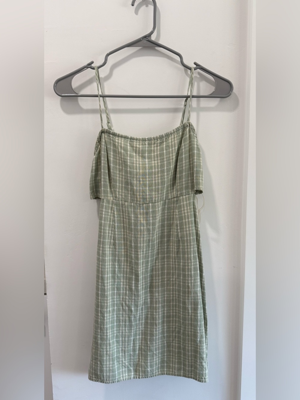 Kendall & Kylie Sage Green Plaid Mini Dress